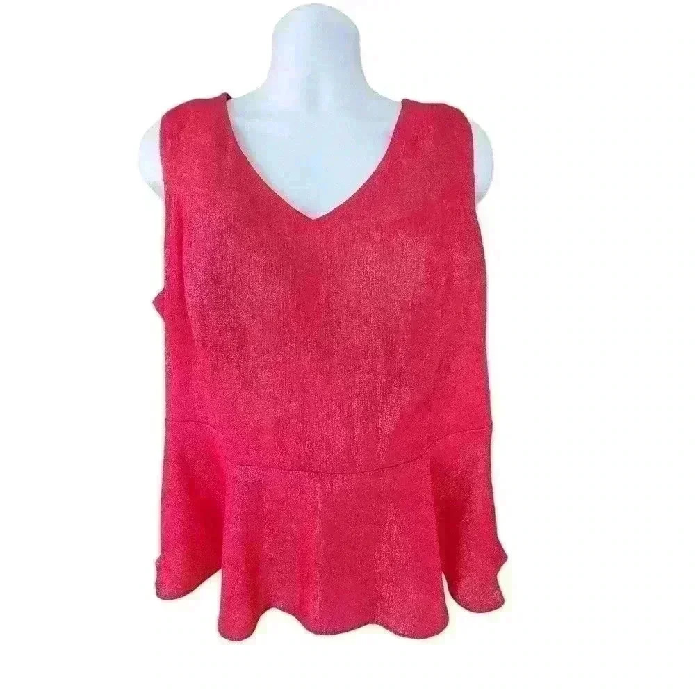 Worthington Woman Blouse Red Shimmer Flowy Sleeveless Ruffle Plus Size 2X